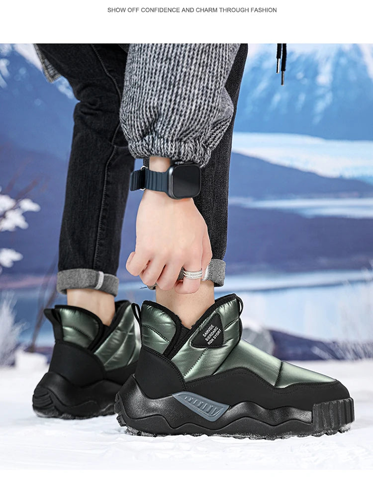 Couple's Slip-on Snow Boots New Man Warm Ankle Boots Outdoor Men's Winter Casual Velvet Thickening PlushCotton Non-Slip Shoes