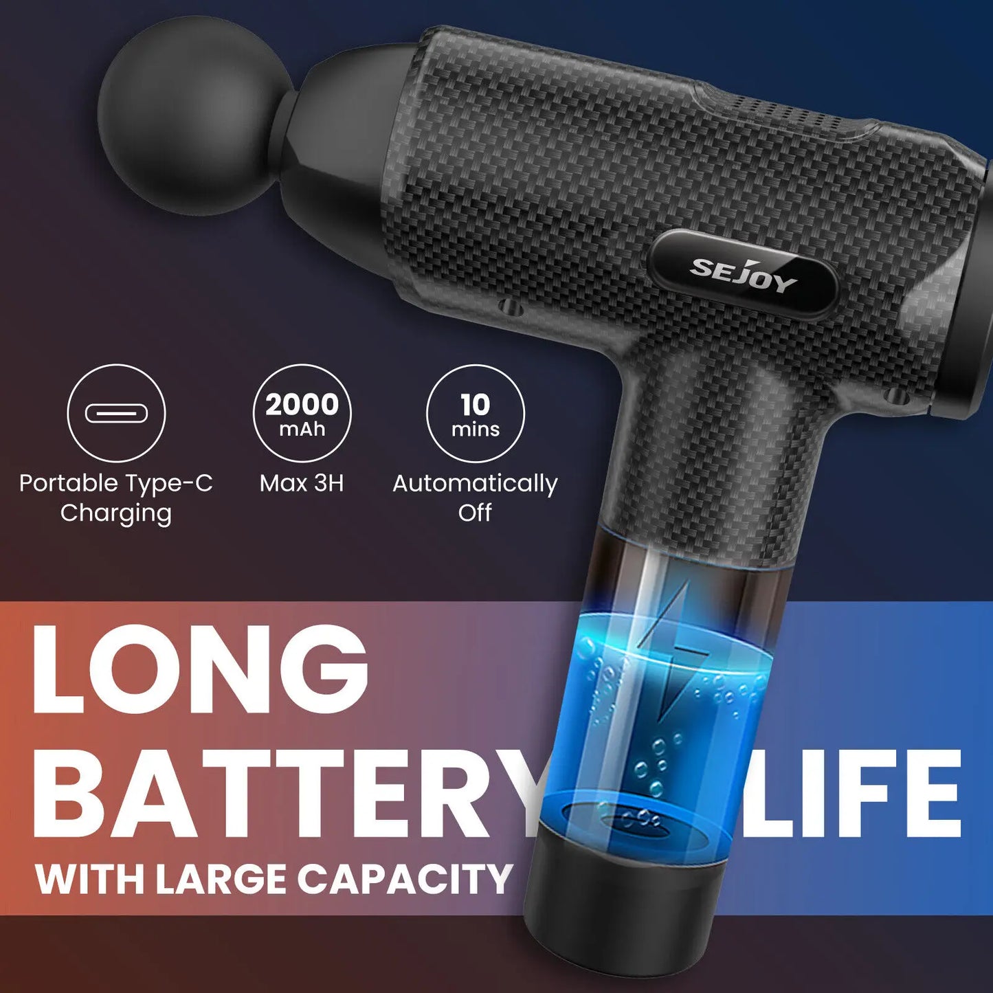 Sejoy Portable Massage Gun 30 Adjustable Speeds Muscle Relief Modes 9 Massage Heads Deep Tissue Muscle Relaxer With High-torque