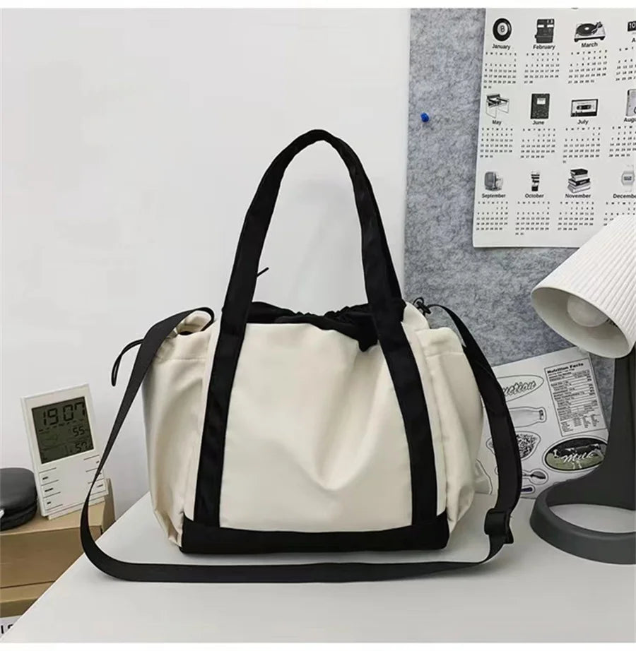 Personality Women Crossbody Bag Y2K Style Large Capacity Couple Shoulder Bag New Casual Nylon Tote Bag Luxury Drawstring Handbag
