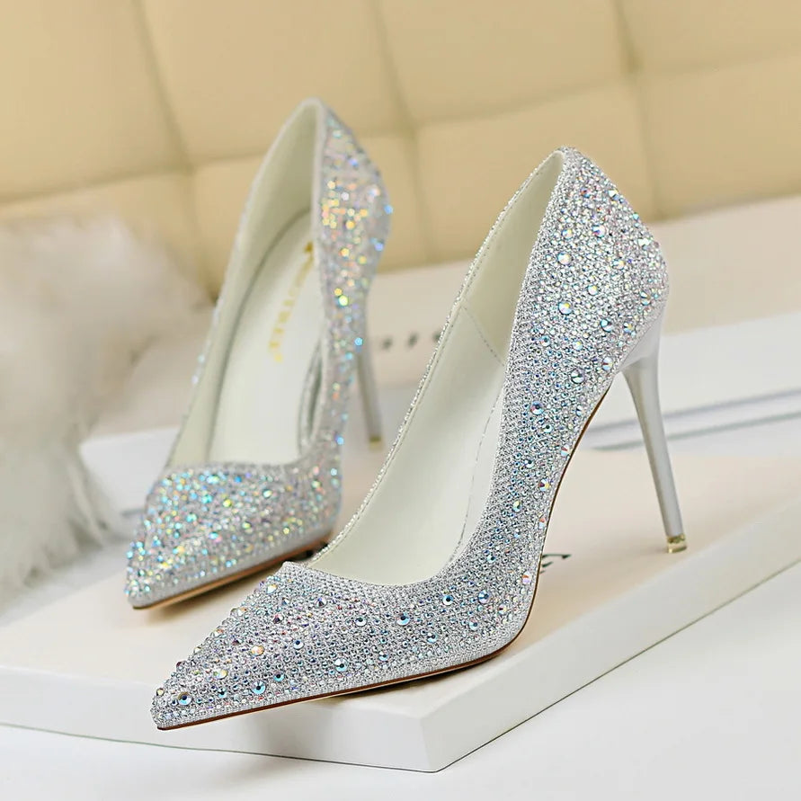 Rhinestone Women Pumps Sexy Stiletto Women High Heels Pointed Toe Women Heels Pumps Women Shoes Party Wedding Shoes Scarpe Donna