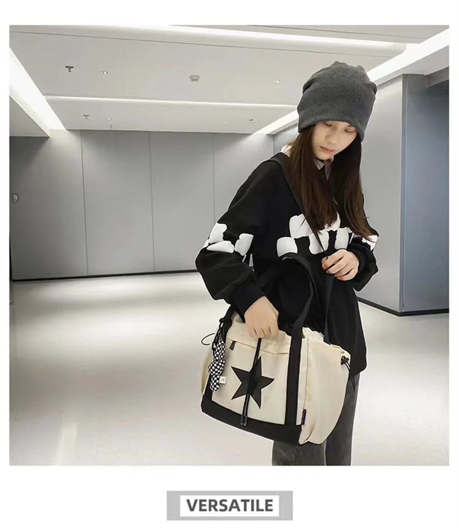 Personality Women Crossbody Bag Y2K Style Large Capacity Couple Shoulder Bag New Casual Nylon Tote Bag Luxury Drawstring Handbag
