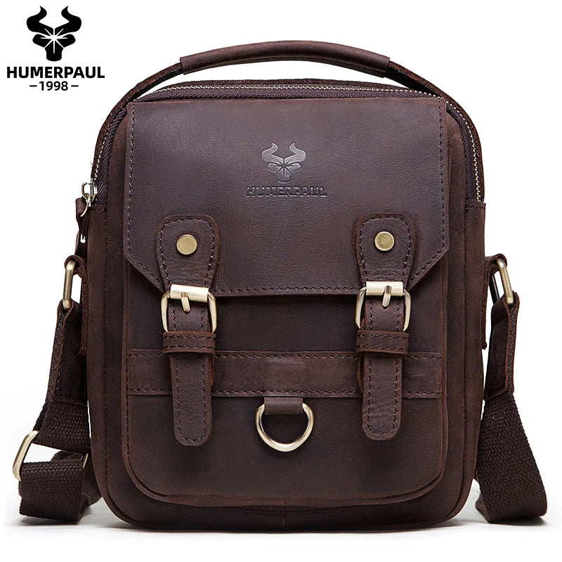 HUMERPAUL Shoulder Bag for Men Casual Genuine Leather Messenger Crossbody Bags Business Handbag for Work Full Grain Leather