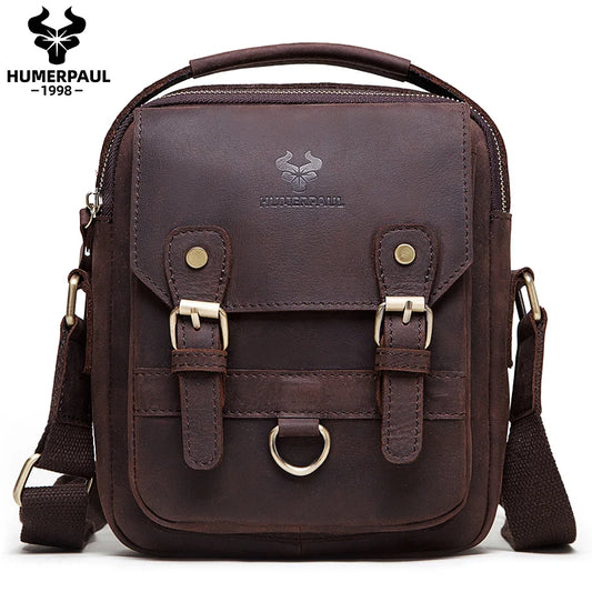 HUMERPAUL Shoulder Bag for Men Casual Genuine Leather Messenger Crossbody Bags Business Handbag for Work Full Grain Leather
