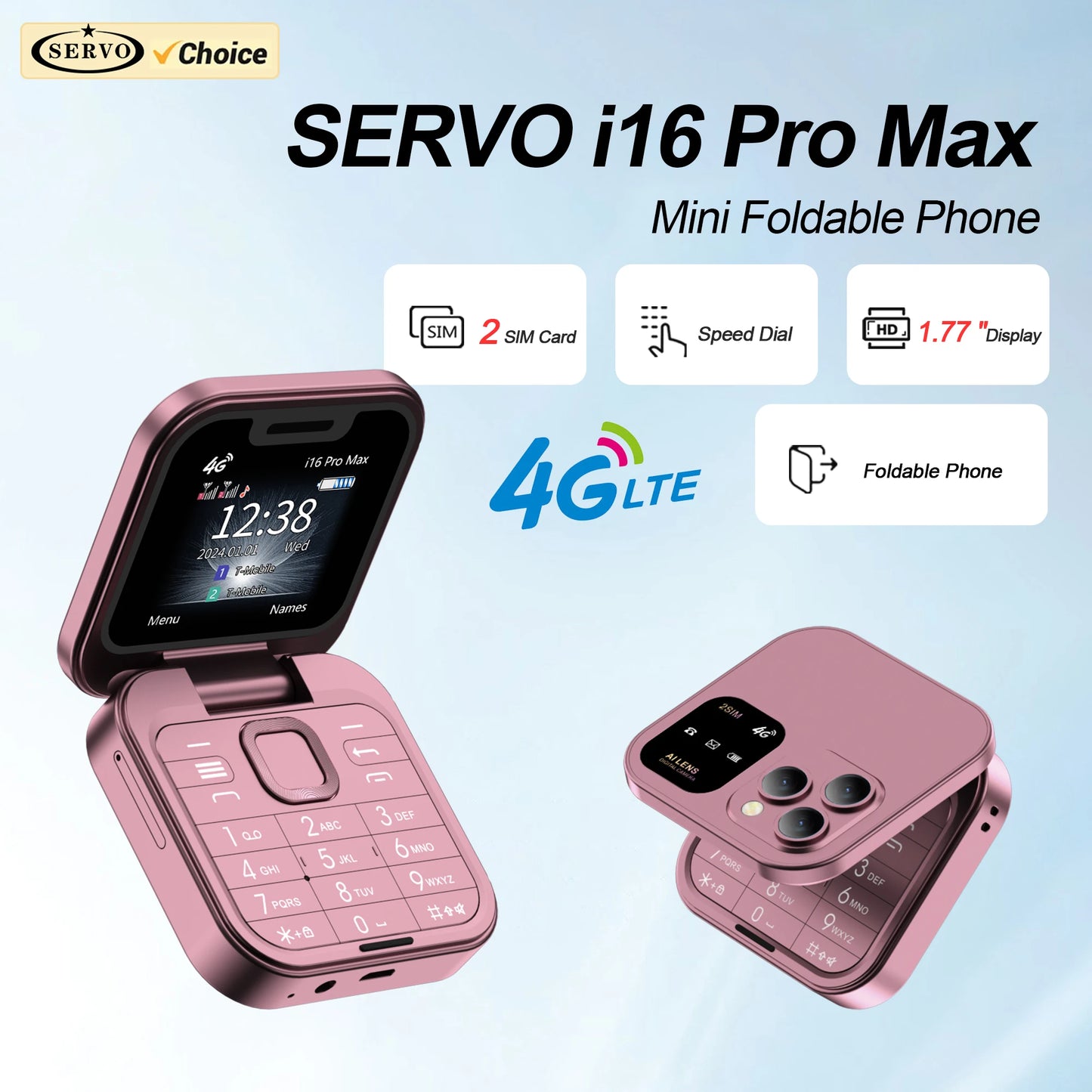 Téléphone portable pliable SERVO i16 Pro Max 4G 2025, mini, numérotation rapide, liste noire, lampe de poche, enregistrement des appels, 2 cartes SIM, petit format