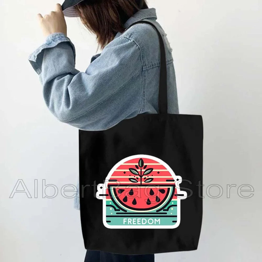Peace Gifts Al Aqsa Keffiyeh Canvas Tote Bags Olive Tree Jerusalem Dome of The Rock Shopping Fashion Shoulder Organizer Handbag