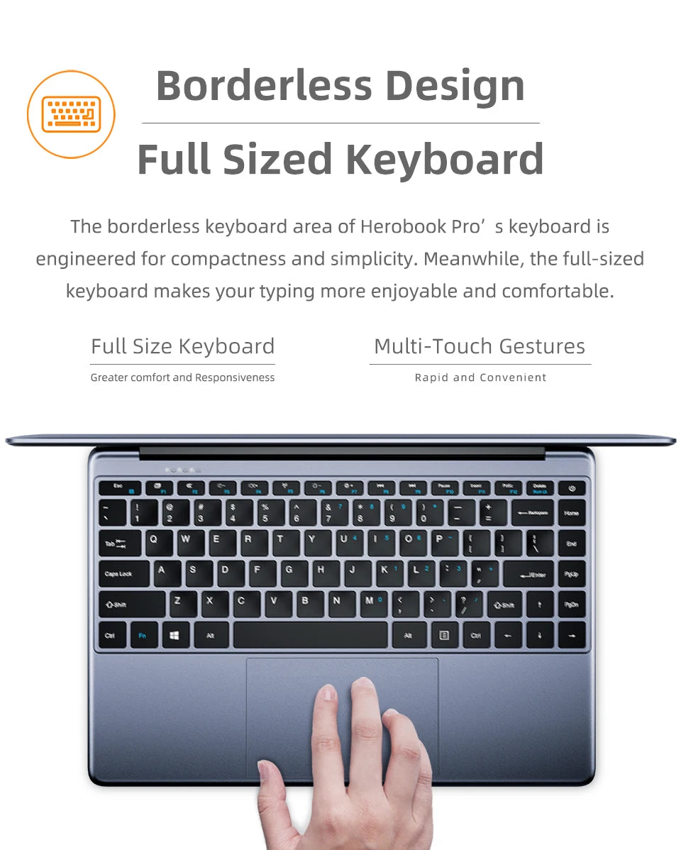 CHUWI HeroBook Pro Laptop 14.1 Inch FHD Screen Intel Celeron N4020 Dual Core UHD Graphics 600 GPU 8GB DDR4 256GB SSD Windows 11