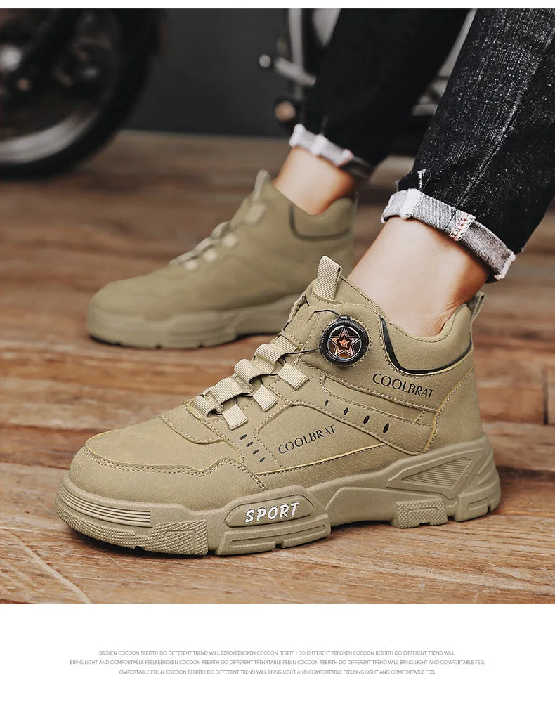 2024 New Men's High Top Platform Casual Boots Swivel Button Outdoor Cargo Men's Booties Motorcycle Ankle Boots Sneakers for Men