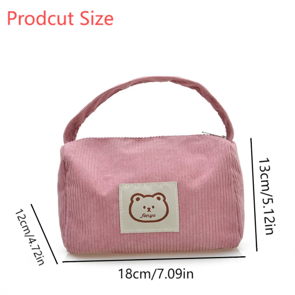 Corduroy Totes Bag Women Ladies Corduroy Shoulder Bag Cute Teddy Bear Pattern Cartoon Embroidery Casual Shoulder Tote