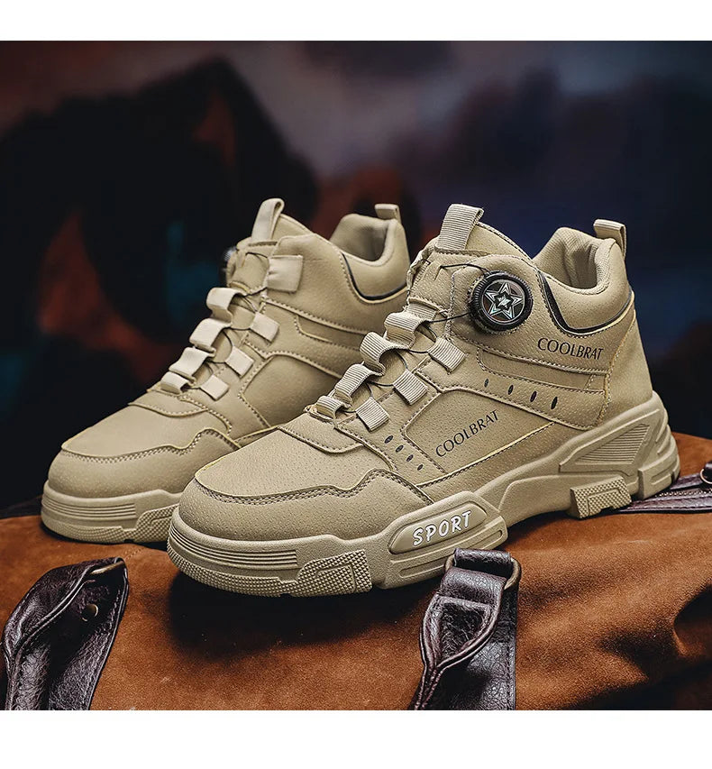 2024 New Men's High Top Platform Casual Boots Swivel Button Outdoor Cargo Men's Booties Motorcycle Ankle Boots Sneakers for Men
