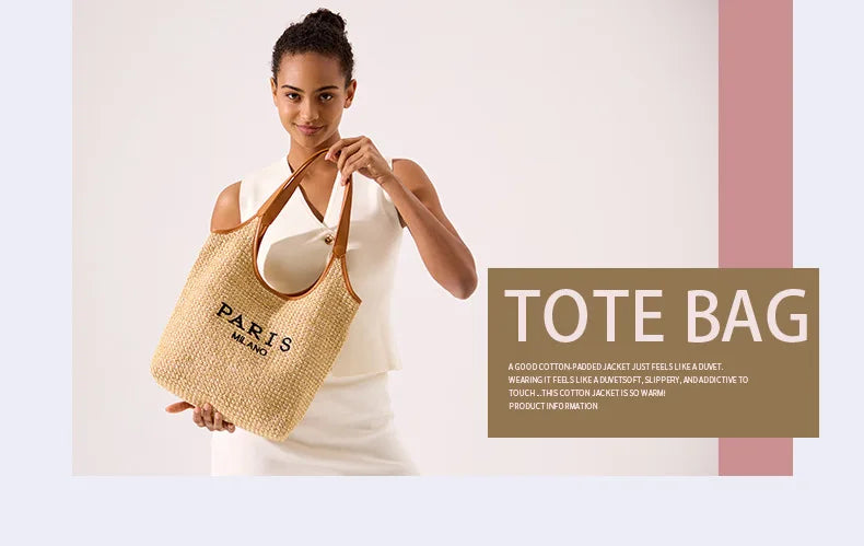 Fashion Letters Pp Straw Women Shoulder Bags Casaul Hobos Woven Handbags Summer Beach Large Capacity Tote Bag Big Shopper Purses