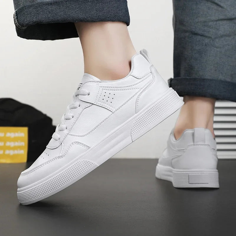 Fashion Leather Men Casual Shoes Lightweight Running Shoes Platform White Sneakers Outdoor Breathable Sport Shoes Tennis Shoes