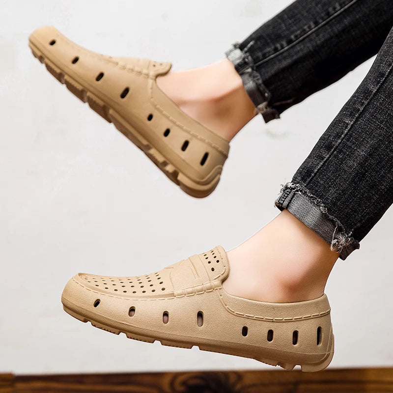 Comforty Men Slippers Summer Men's Slip On Loafers Waterproof Sandals Fashion Men's Beach Flip Flops Soft Sandals With Support