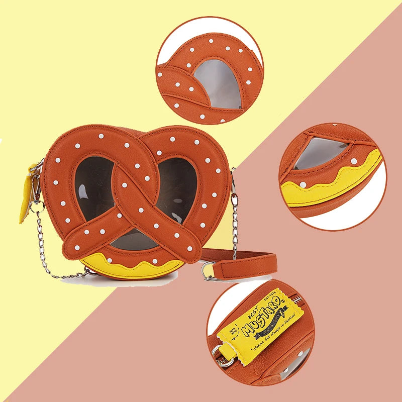 Novel Pretzel Bread Design Shoulder Bag for Women Small Food Shape Crossbody Bag Girls Cute Purses and Handbags Novelty Clutch