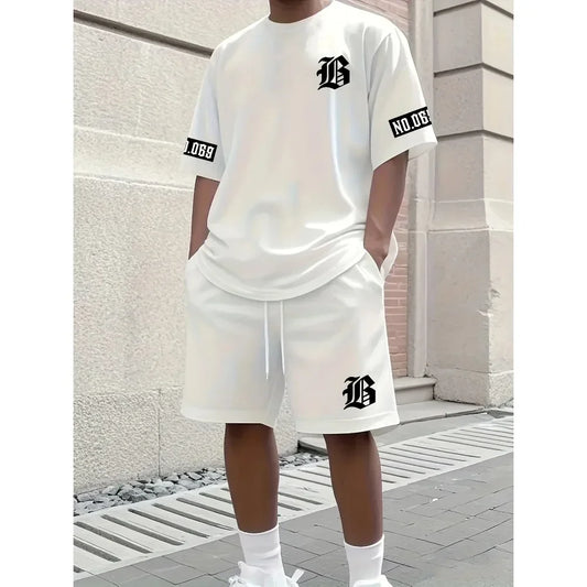 Summer New Men's Suit 3d Letter Print Pattern Short Sleeves and Shorts Asual and Fashionable T-shirt Set
