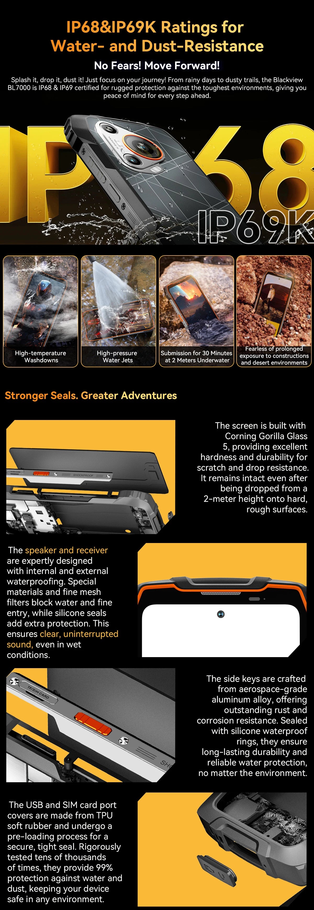 BLACKVIEW BL7000 5G AI Rugged Phone Deepseek GPT Android 15 Smartphone, 6.78" HD+2.4K Display 120Hz, 24(8+16)GB 256GB, 7500Amh