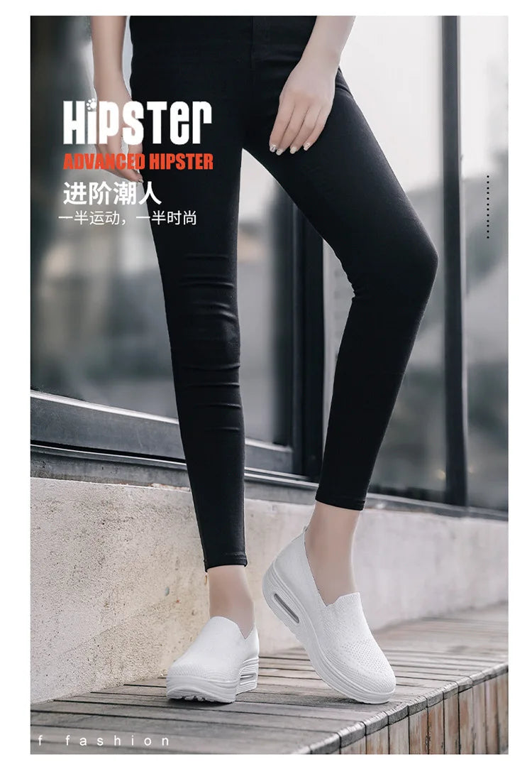 Women Fashion Vulcanized Sneakers Platform Solid Color Flat Ladies Shoes Casual Breathable Wedges Ladies Walking Sneakers