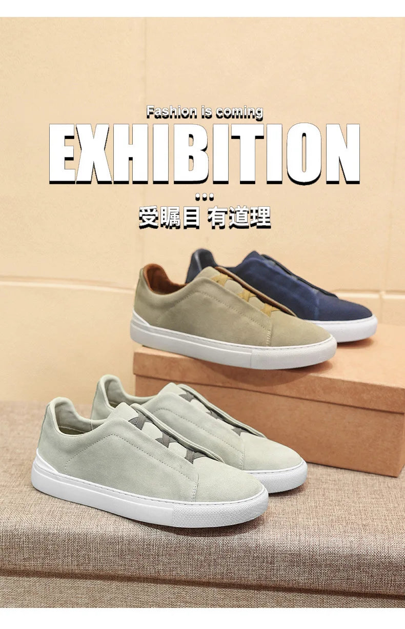 2025 New Men's Leather Round Toe Flat Bottomed Trendy and Fashionable Casual Shoes, Breathable and Lightweight Board Shoes