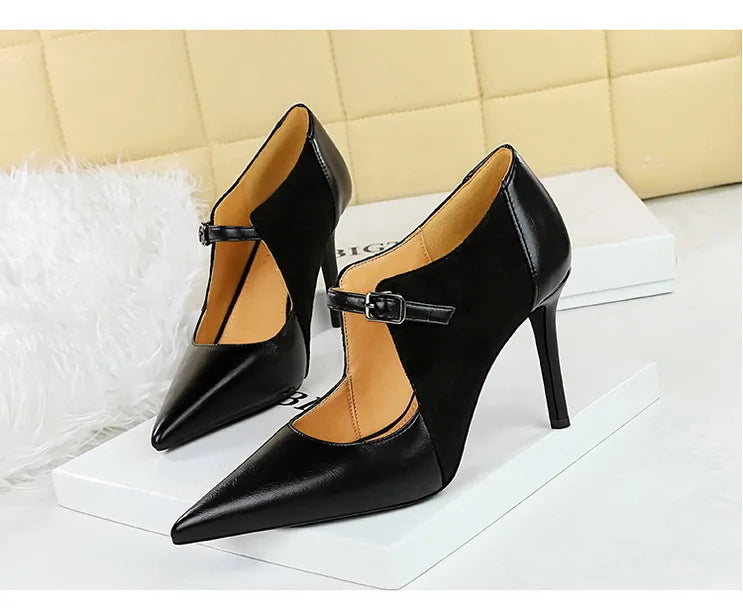 BIGTREE Spring Fashion Pointed Toe Thin Heels Woman Pumps Hollow Buckle Strap WEDDING Party Ladies Shoes
