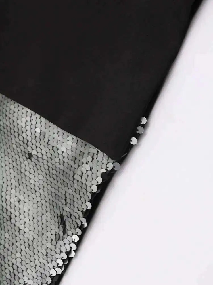 EAM Black Color-block Sequins Big Size Blazer Women New Lapel Long Sleeve Jacket Fashion Tide Spring Autumn 2025 CPG1490