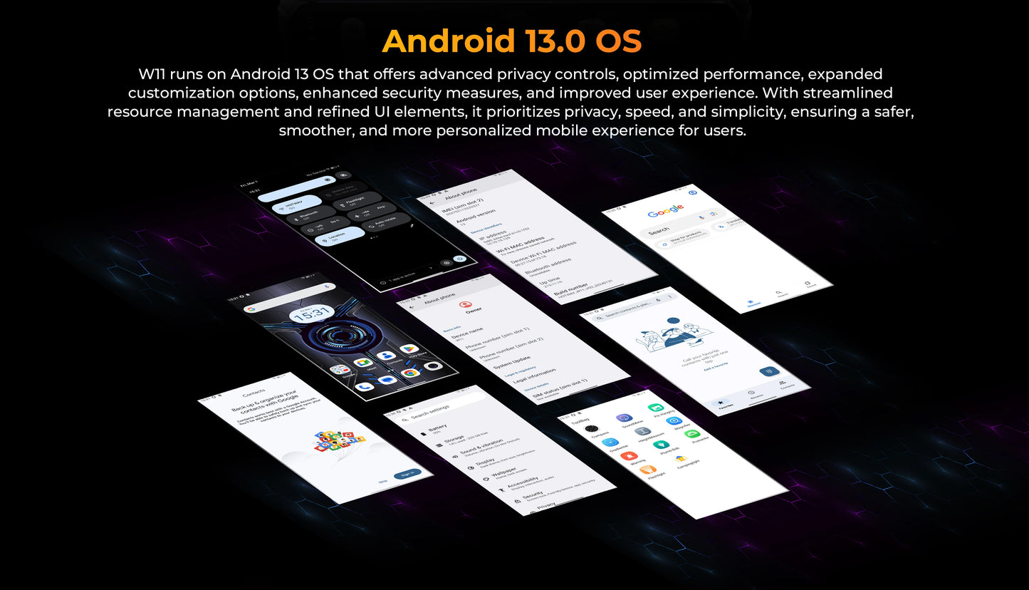 HOTWAV W11 20800mAh 33W Smartphone 12GB(6+6) 256GB 280LM Flashlight 6.6'' FHD+ 24MP Night Vision Rugged cell phone