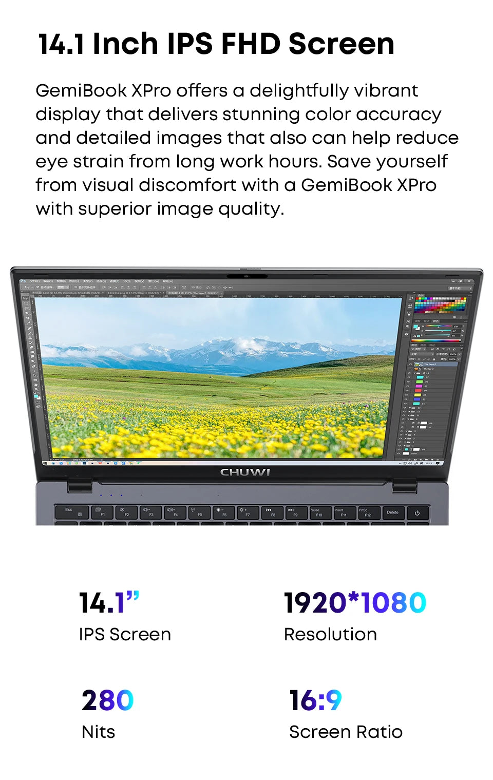 CHUWI GemiBook XPro 14.1 Inch Laptop Intel 12th N100 8GB DDR5 256GB SSD Windows 11 1920*1080 16:9 Screen WiFi 6 BT5.2 38Wh