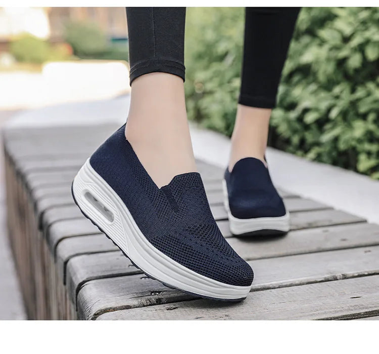 Women Fashion Vulcanized Sneakers Platform Solid Color Flat Ladies Shoes Casual Breathable Wedges Ladies Walking Sneakers