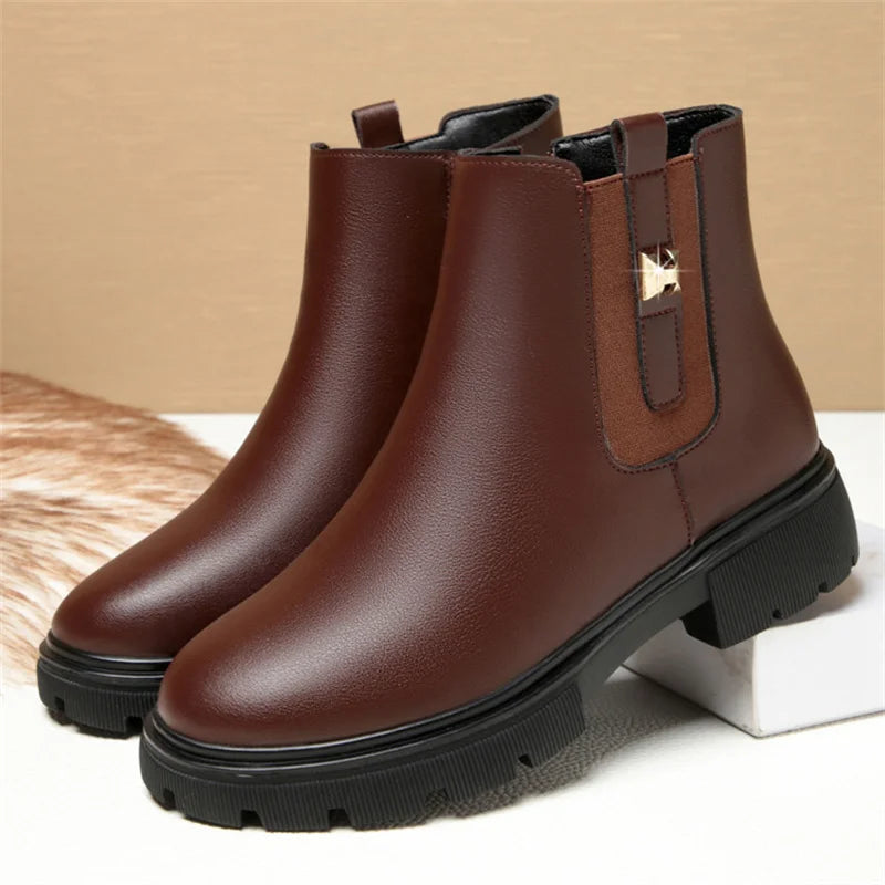 2024 British Style Women Chelsea Boots Square Heel Platform Comfortable Anti-slip Zip Ankle Boots Soft Leather Casual Boots