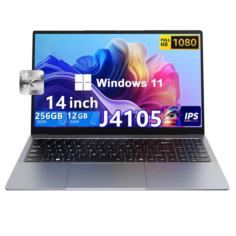 14 吋 Windows 11 筆記型電腦 EZbook S5，12GB LPDDR4 內存，256GB SSD，1080p FHD，J4105 CPU，賽揚 4 核心處理器