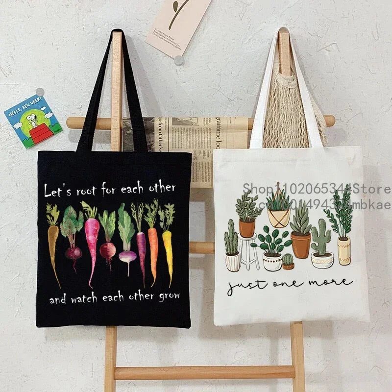 Vintage Radish Canvas Tote Bag Women Gardening Lover Beach Shoulder Bag Funny Phytology Travel Shopping Bags Plant Style Handbag