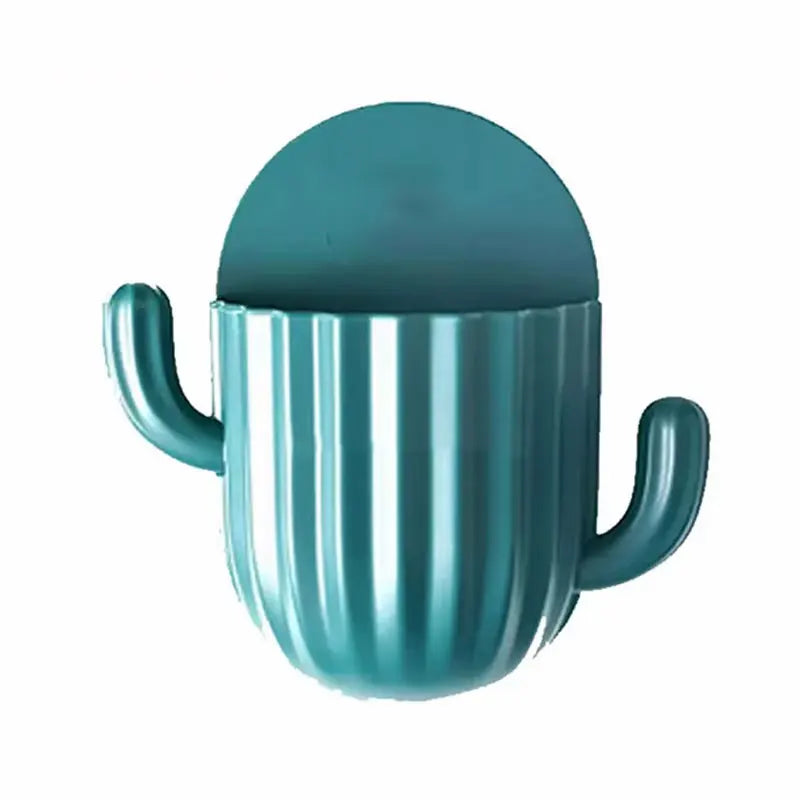 Cute Cactus Makeup Brush Holder,Wall Mounted Sundries Box Self-Adhesive Shaver Rack,Kitchen Bathroom Toothbrush Storage Containe