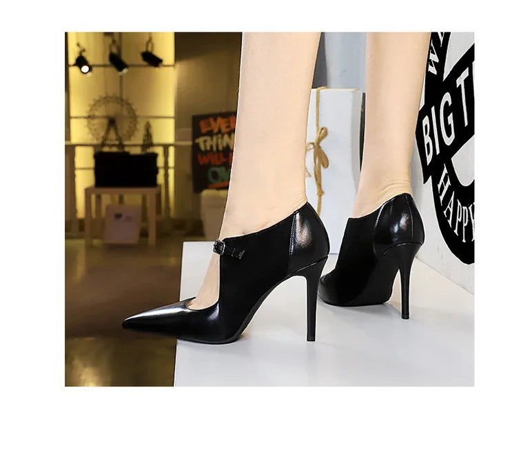 BIGTREE Spring Fashion Pointed Toe Thin Heels Woman Pumps Hollow Buckle Strap WEDDING Party Ladies Shoes