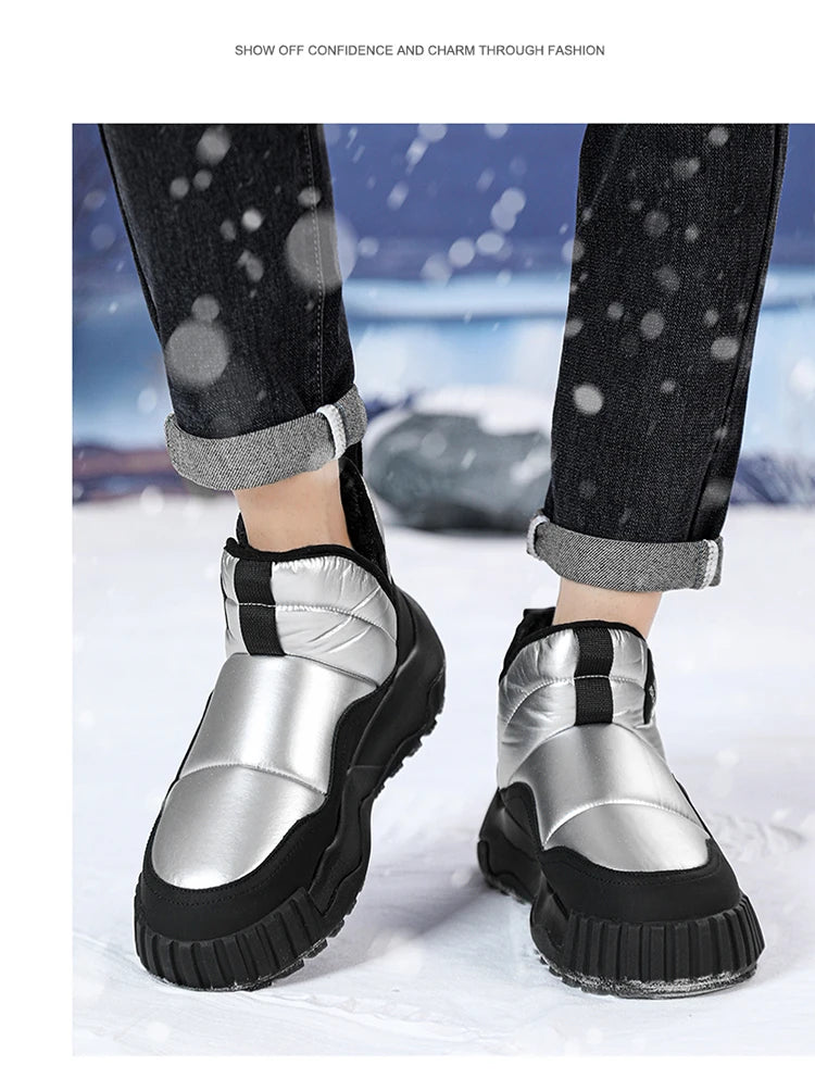 Couple's Slip-on Snow Boots New Man Warm Ankle Boots Outdoor Men's Winter Casual Velvet Thickening PlushCotton Non-Slip Shoes