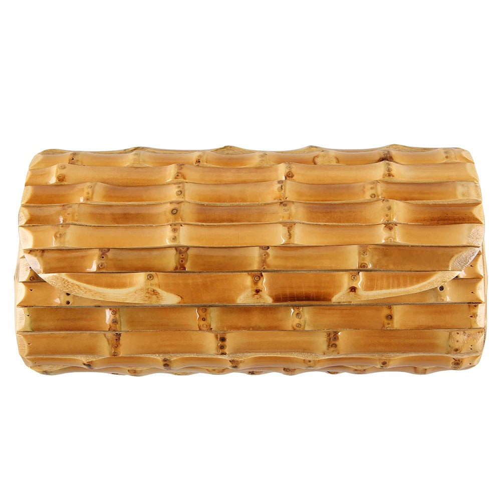 Nilerun Brand Fashion Vintage Retro Hard Wood Rattan Straw Evening Purse Wallet Unique Handmade Natural Bamboo Root Clutch Bag
