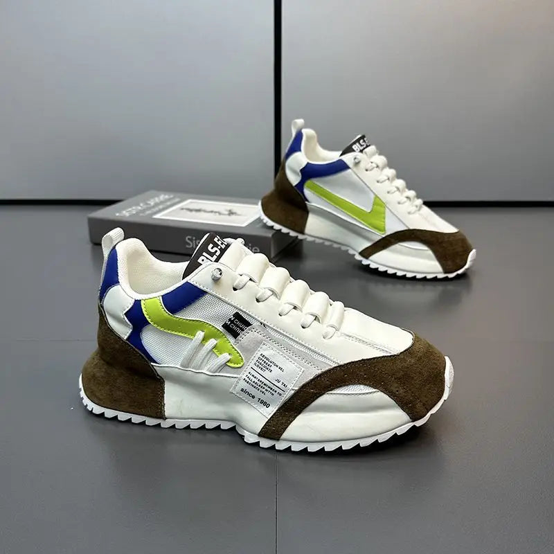 Luxury Men Sneakers Summer Mesh Moccasins Lace-up Leather Sports Four Seasons Casual Running Shoes Comfortable Forrest Gump Shoe