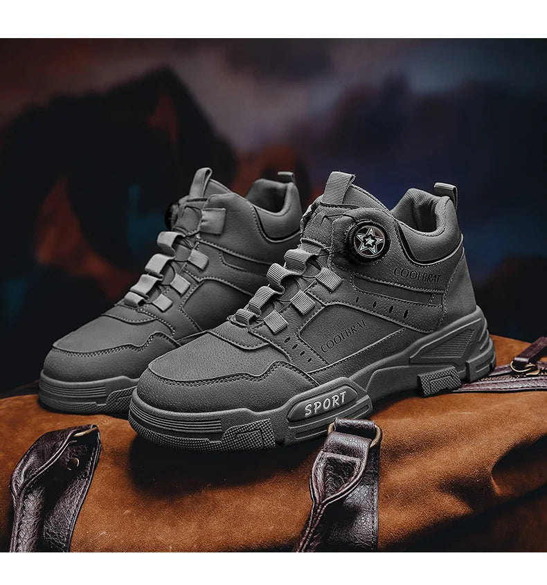 2024 New Men's High Top Platform Casual Boots Swivel Button Outdoor Cargo Men's Booties Motorcycle Ankle Boots Sneakers for Men