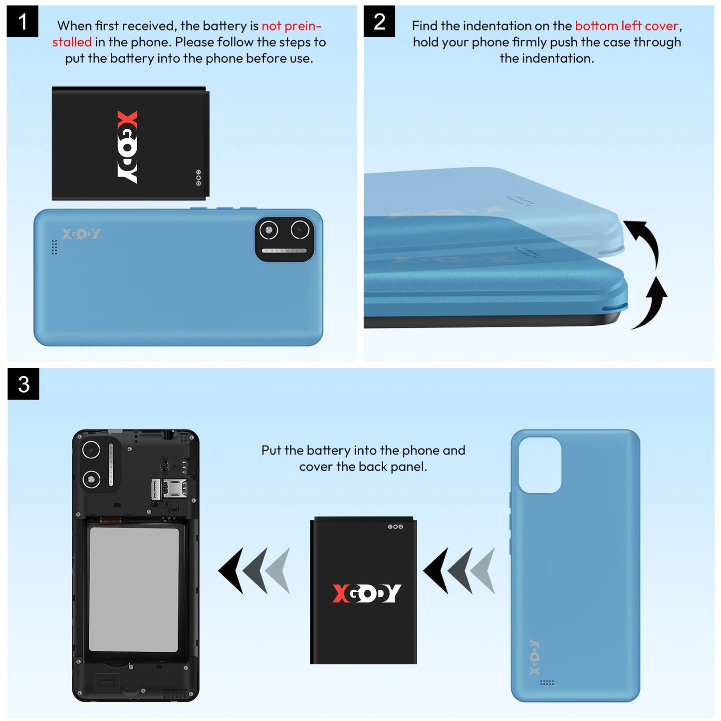 XGODY X32 Android 14 Smartphone 5.5 inch Dual SIM Octa Core 4GB+16GB Mobile Phones 2850mAh 5+8MP 4G Network Face ID Cellphones