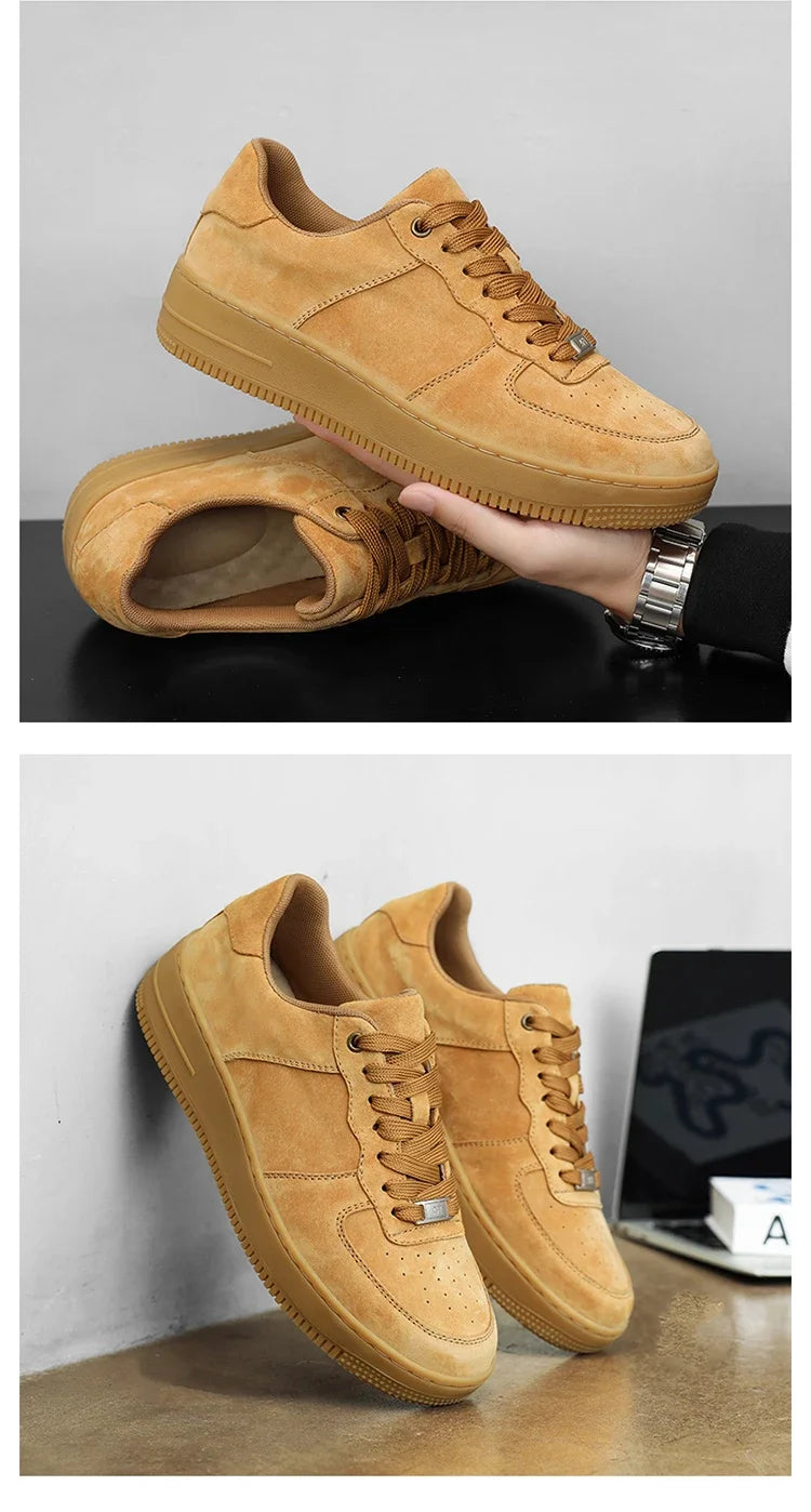 Autumn Brown Strings Sport Basketball Casual Sneakers High-top Canvas Shoe Lace-up Fashion Flat Round Wheat Color Sholeaces
