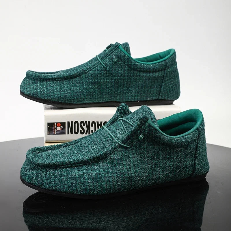 YRZL Summer Men's Canvas Boat Shoes Moccasins Casual Loafers Mens Slip-on Green Lightweight Breathable Comfortable Driving Shoe