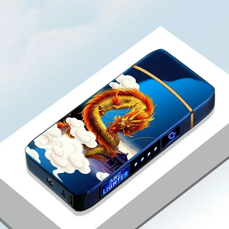 全新電動防風金屬打火機雙弧無焰等離子可充電USB打火機LED電量顯示觸控打火機禮物