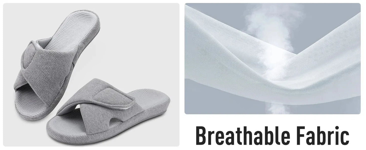 Litfun Women Orthopedic Home Slippers Fashion Open Toes Cozy Fur Flip-flops Indoor Flat Slides With Arch Support Cotton Slippers