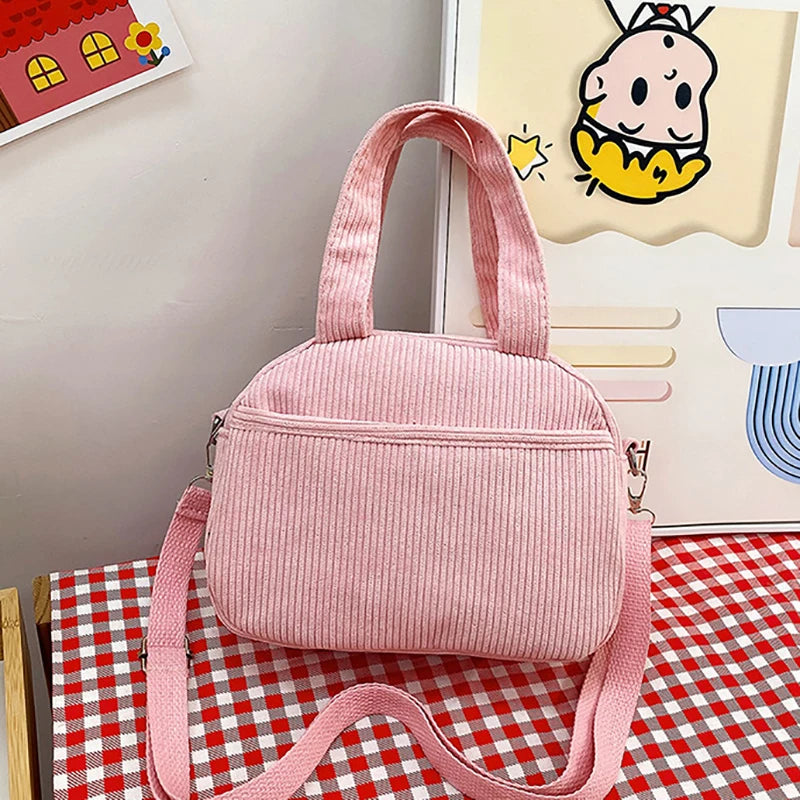 Corduroy Cartoon Shoulder Bag Cute Embroidered Handbag Women's Casual Crossbody Bag Adjustable Shoulder Straps