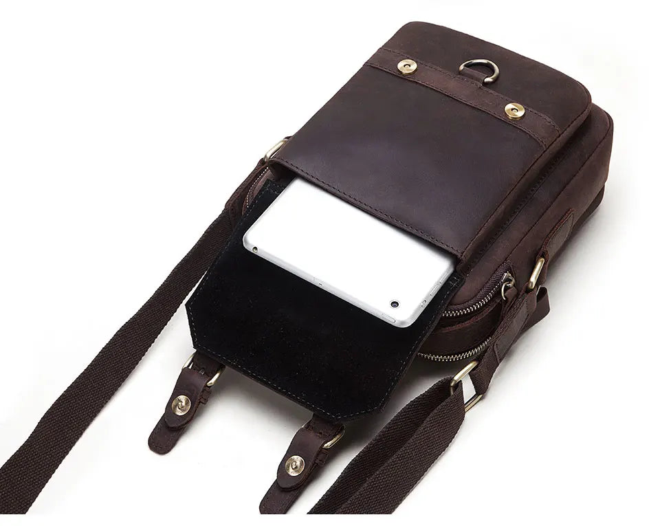HUMERPAUL Shoulder Bag for Men Casual Genuine Leather Messenger Crossbody Bags Business Handbag for Work Full Grain Leather