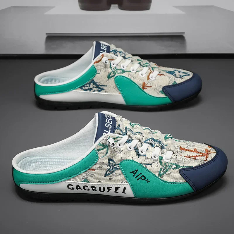 Men Non-slip Vulcanize Shoes Fashion Half Slippers Mesh Cloth Shoes for Man Casual Shoe Male Comfortable Flat Footwear 2025
