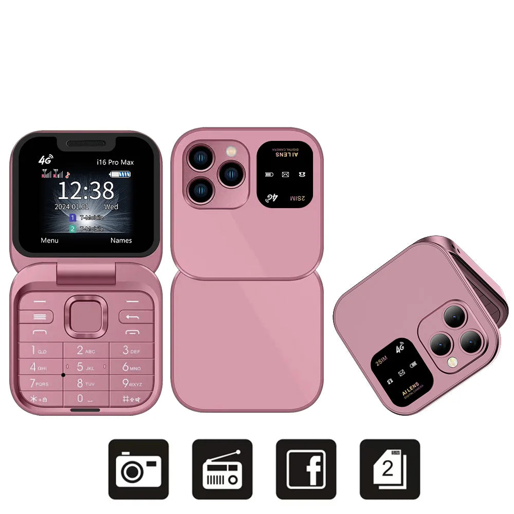Téléphone portable pliable SERVO i16 Pro Max 4G 2025, mini, numérotation rapide, liste noire, lampe de poche, enregistrement des appels, 2 cartes SIM, petit format