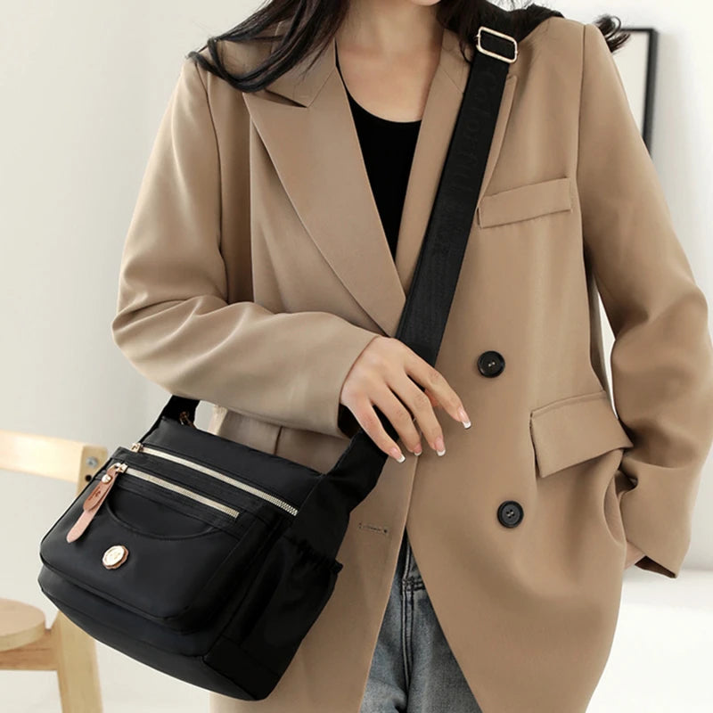 New Female Nylon Bag Casual Shoulder Bag Multi-layered Phone Bag Multi-pocket Shoulder Bag Solid Color Ladies Crossbody Bag