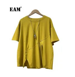 EAM Black Color-block Sequins Big Size Blazer Women New Lapel Long Sleeve Jacket Fashion Tide Spring Autumn 2025 CPG1490