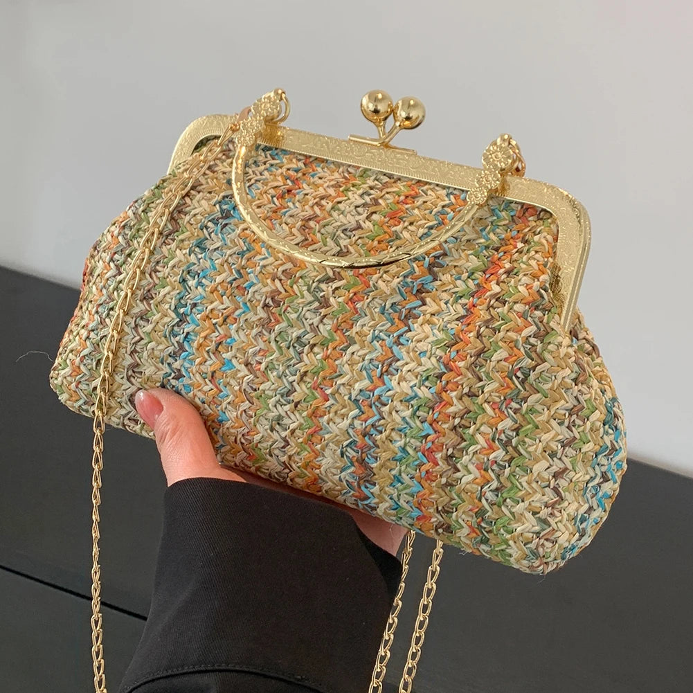 Fashion Designer Bag Luxury Women Bags Evening Clutch Colorful Straw Woven Shell Bag Beach Vacation Crossbody Bag Shoulder Bag