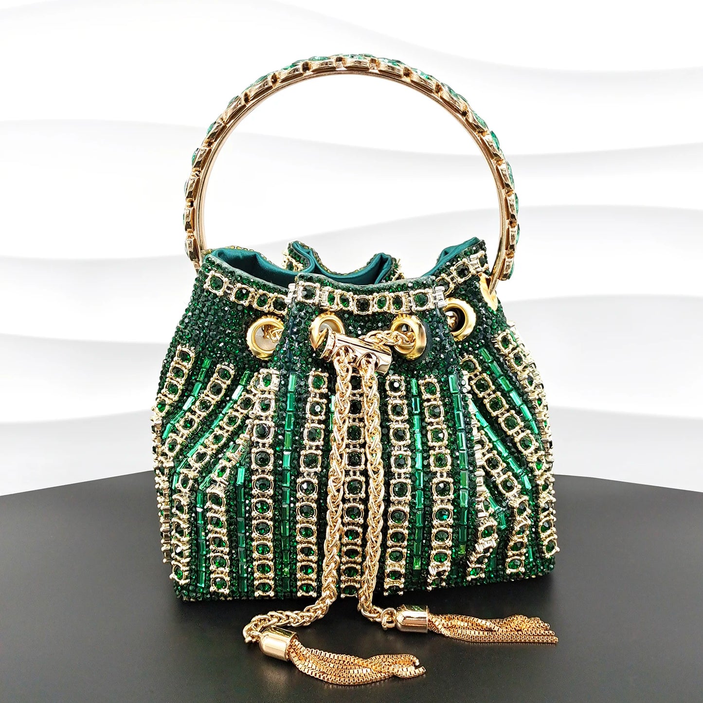 African Fashionable Shiny Handbag Banquet Ladies Bag Full Of Diamonds Semi-Circle Bracelet Bag