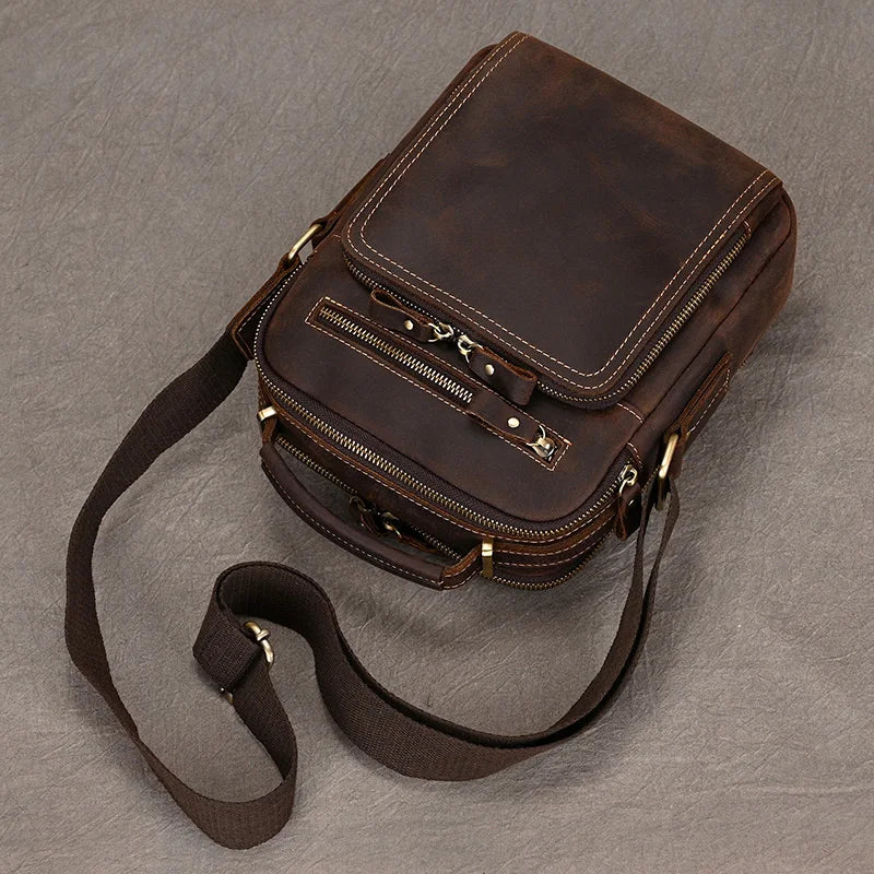 Newsbirds Leather Shoulder Bag Vintage Style Crossbody Bag Books School Bag Of Men Male Daily Messenger Bag Crazy Horse Skin