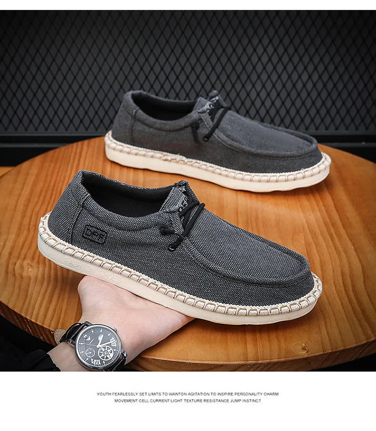 New Men Plus Size Casual Denim Canvas Shoes Flat Vulcanize Shoes Fashion British Designer Breathable Light Men Sneakers Loafers